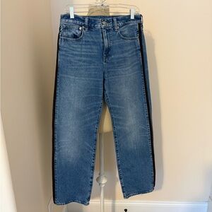 Classic Blue Jeans with brown suede stripe